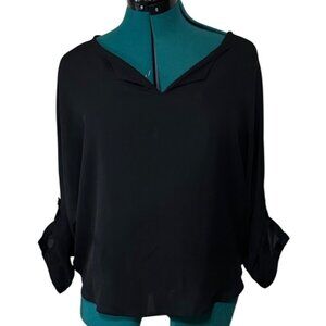 Women's Jennifer Lopez Black V-neck Sheer Blouse 100% Polyester Size SMALL